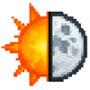 The icon for the video game SOLUNE, a half sun and half moon.